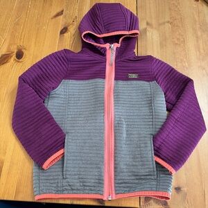 L.L. Bean Quilted Purple Coral Full Zip Hooded Jacket Sweatshirt 6/7 Lightweight